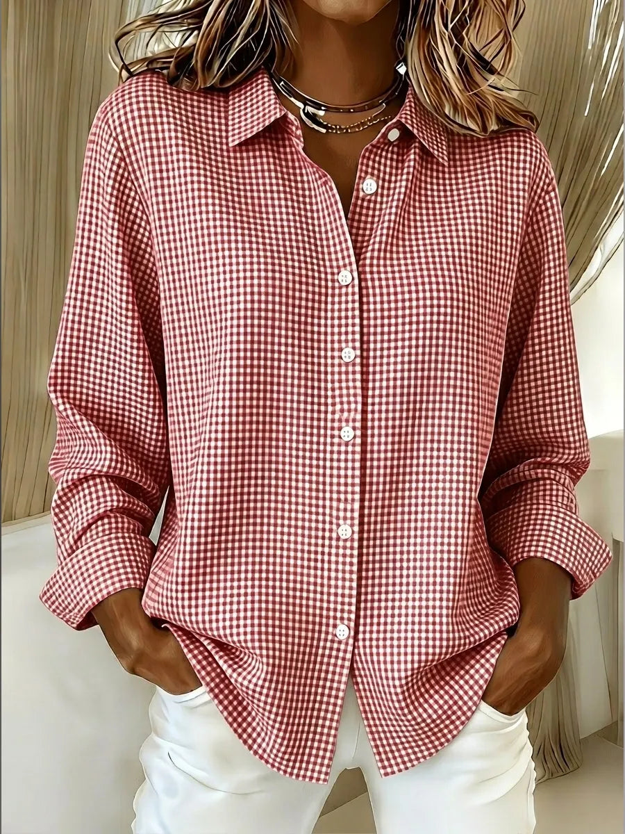 New Arrival🔥 Women's Casual Gingham Long Sleeve Button Down Shirt