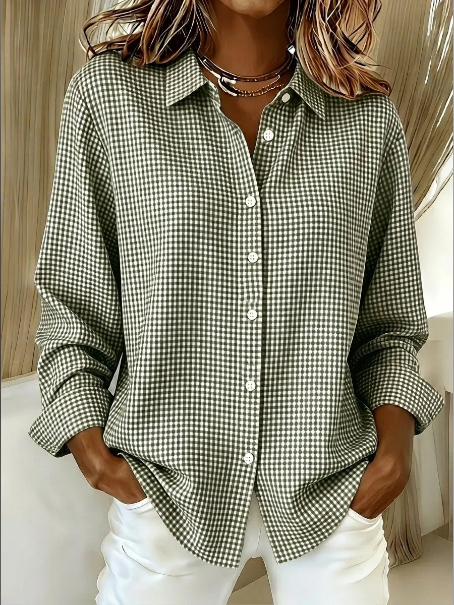 New Arrival🔥 Women's Casual Gingham Long Sleeve Button Down Shirt