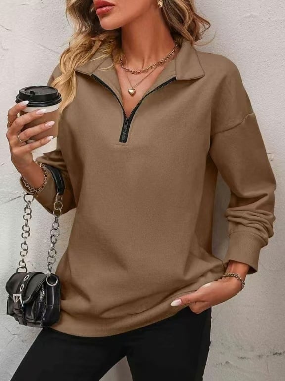⏰Womens Zip-Up Dropped Shoulder Sweatshirt