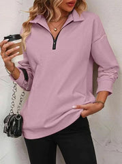 ⏰Womens Zip-Up Dropped Shoulder Sweatshirt