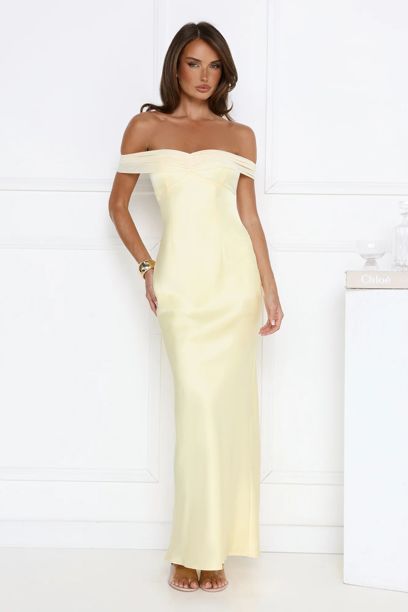 The Sophisticate Off Shoulder Maxi Dress Yellow