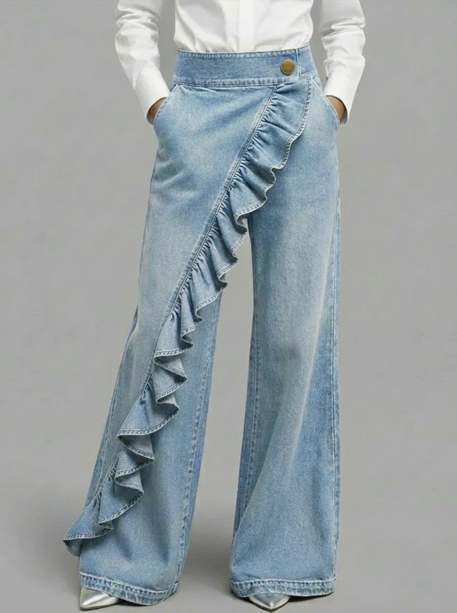 Vintage-style Asymmetrical Denim Trousers