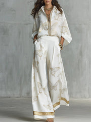 Casual Elegant Gold Butterfly Print Loose Two-piece Set