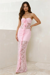 Princess Perks Strapless Lace Maxi Dress Pink