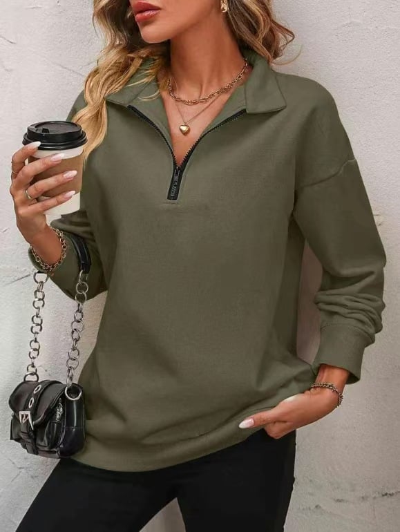 ⏰Womens Zip-Up Dropped Shoulder Sweatshirt